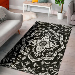 Black And White Lotus Mandala Print Area Rug