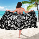 Black And White Lotus Mandala Print Beach Sarong Wrap
