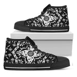 Black And White Lotus Mandala Print Black High Top Shoes