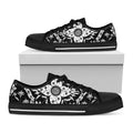 Black And White Lotus Mandala Print Black Low Top Sneakers