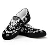 Black And White Lotus Mandala Print Black Slip On Shoes