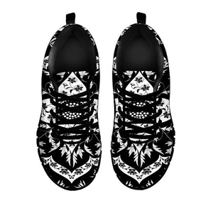 Black And White Lotus Mandala Print Black Sneakers