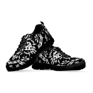 Black And White Lotus Mandala Print Black Sneakers