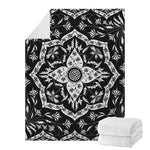 Black And White Lotus Mandala Print Blanket