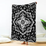 Black And White Lotus Mandala Print Blanket