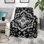 Black And White Lotus Mandala Print Blanket