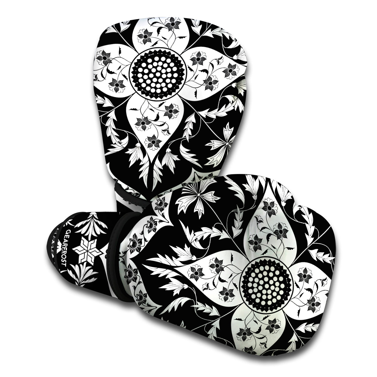 Black And White Lotus Mandala Print Boxing Gloves