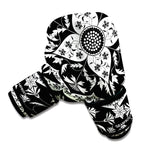 Black And White Lotus Mandala Print Boxing Gloves