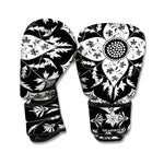 Black And White Lotus Mandala Print Boxing Gloves