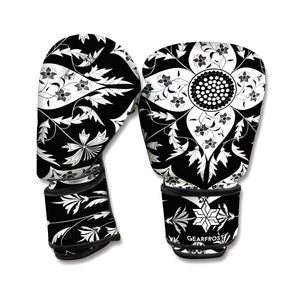 Black And White Lotus Mandala Print Boxing Gloves