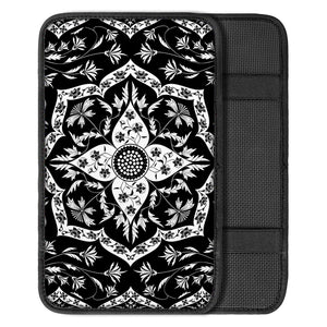 Black And White Lotus Mandala Print Car Center Console Cover