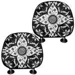 Black And White Lotus Mandala Print Car Headrest Covers