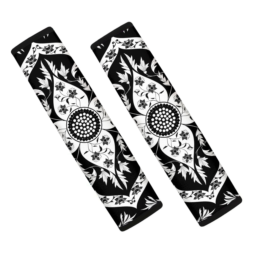 Black And White Lotus Mandala Print Car Seat Belt Covers