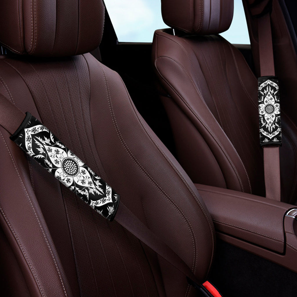 Black And White Lotus Mandala Print Car Seat Belt Covers