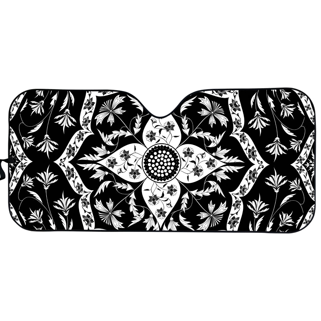 Black And White Lotus Mandala Print Car Sun Shade