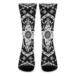 Black And White Lotus Mandala Print Crew Socks