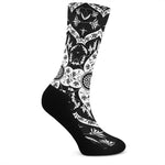 Black And White Lotus Mandala Print Crew Socks