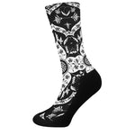 Black And White Lotus Mandala Print Crew Socks