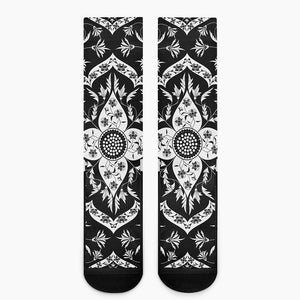 Black And White Lotus Mandala Print Crew Socks