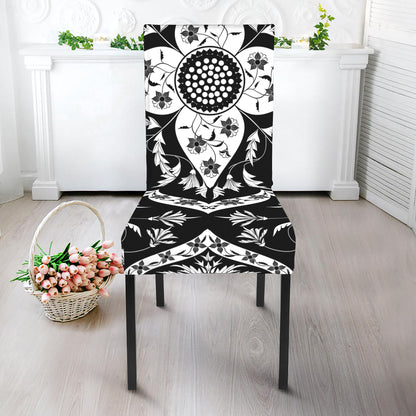 Black And White Lotus Mandala Print Dining Chair Slipcover