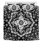 Black And White Lotus Mandala Print Duvet Cover Bedding Set