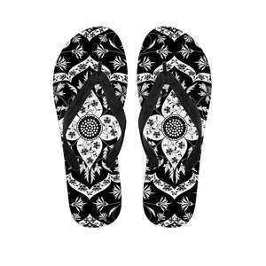 Black And White Lotus Mandala Print Flip Flops