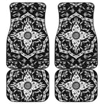 Black And White Lotus Mandala Print Front and Back Car Floor Mats