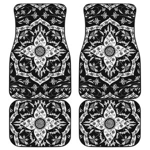 Black And White Lotus Mandala Print Front and Back Car Floor Mats