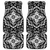 Black And White Lotus Mandala Print Front and Back Car Floor Mats