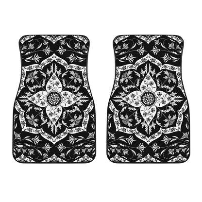 Black And White Lotus Mandala Print Front Car Floor Mats