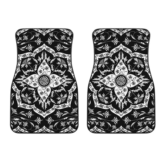 Black And White Lotus Mandala Print Front Car Floor Mats