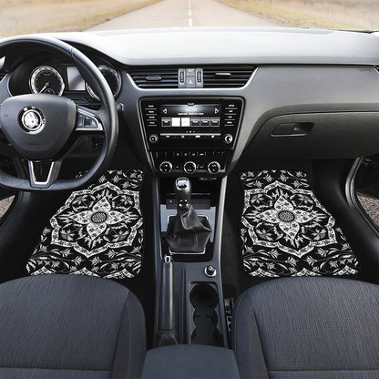 Black And White Lotus Mandala Print Front Car Floor Mats