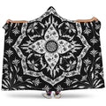 Black And White Lotus Mandala Print Hooded Blanket