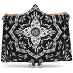 Black And White Lotus Mandala Print Hooded Blanket