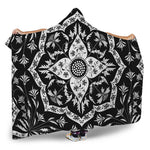 Black And White Lotus Mandala Print Hooded Blanket