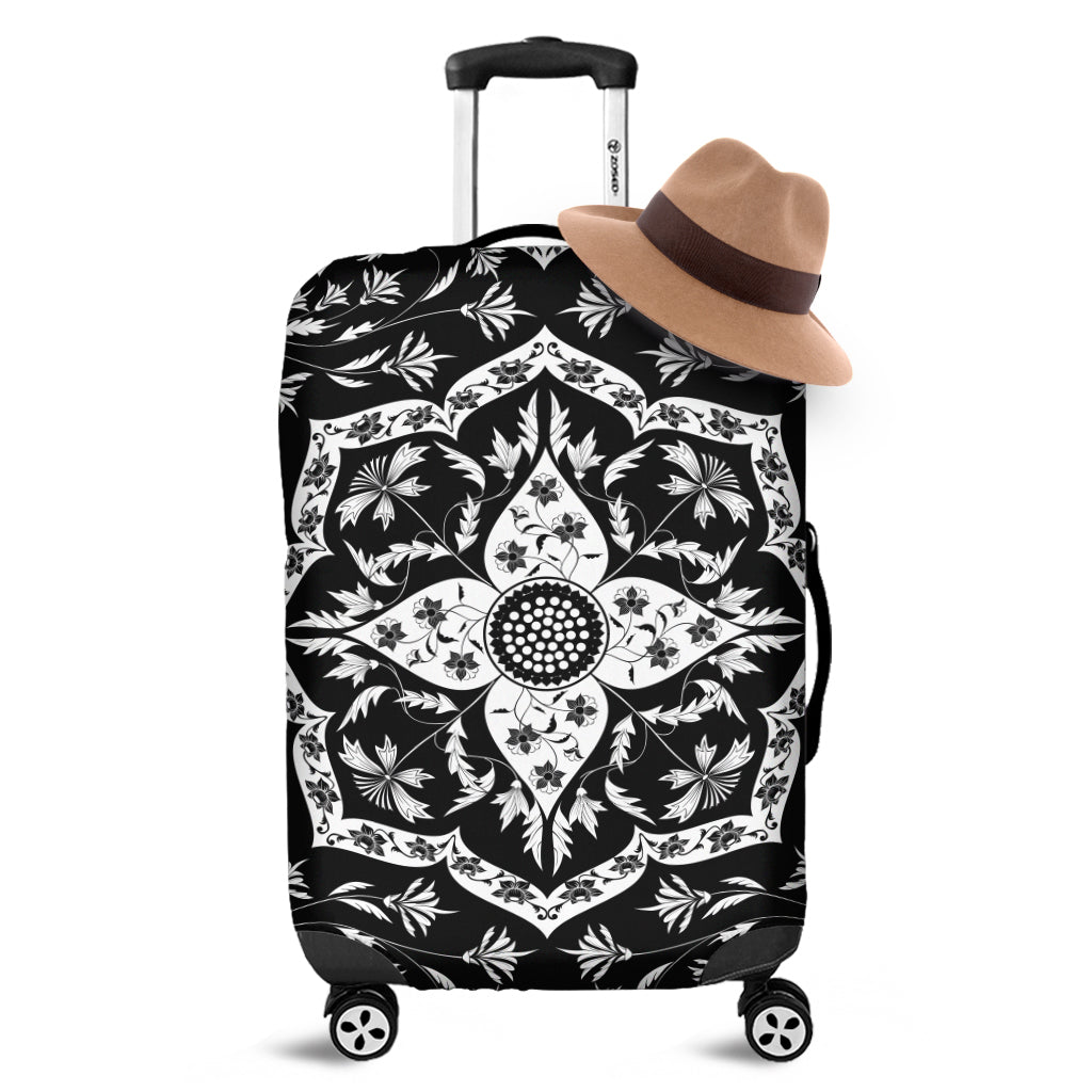 Black And White Lotus Mandala Print Luggage Cover