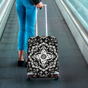 Black And White Lotus Mandala Print Luggage Cover