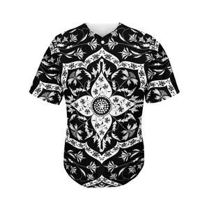 Black And White Lotus Mandala Print Men's Baseball Jersey