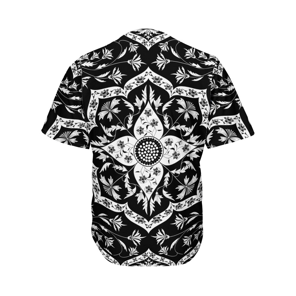 Black And White Lotus Mandala Print Men's Baseball Jersey