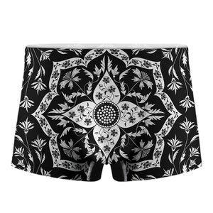 Black And White Lotus Mandala Print Men's Boxer Briefs