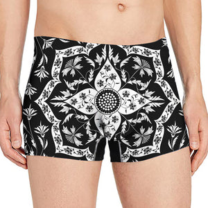 Black And White Lotus Mandala Print Men's Boxer Briefs