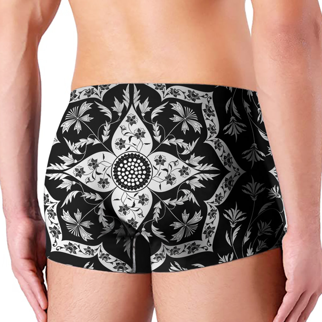 Black And White Lotus Mandala Print Men's Boxer Briefs