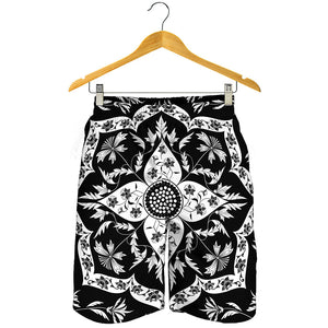 Black And White Lotus Mandala Print Men's Shorts