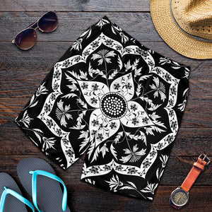 Black And White Lotus Mandala Print Men's Shorts