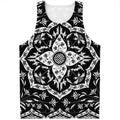 Black And White Lotus Mandala Print Men's Tank Top