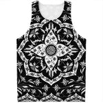 Black And White Lotus Mandala Print Men's Tank Top