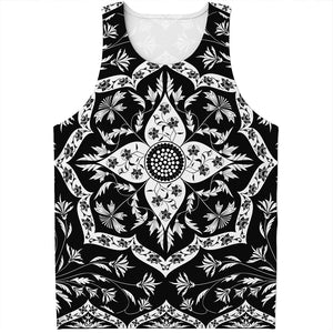 Black And White Lotus Mandala Print Men's Tank Top