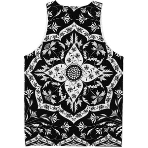 Black And White Lotus Mandala Print Men's Tank Top