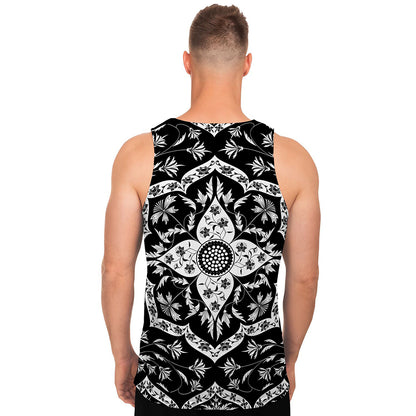 Black And White Lotus Mandala Print Men's Tank Top