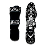 Black And White Lotus Mandala Print Muay Thai Shin Guard